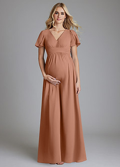 Azazie Verna Maternity Bridesmaid Dresses A-Line V-Neck Ruched Chiffon Floor-Length Dress image1