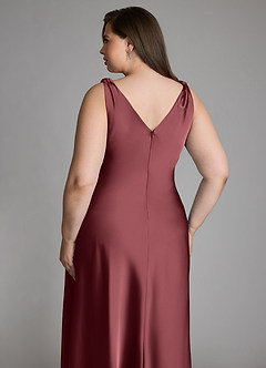 Azazie Nerine Bridesmaid Dresses Merlot A-Line Pleated Stretch Satin Dress image12