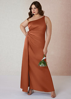 Azazie Mika Final Sale Cedar Rose Sheath One Shoulder Stretch Satin Dress image8