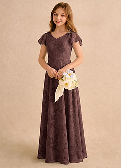 Azazie Narin Girls Formal vestidos de niña de las flores Vestido Expresado de Devorado Floral de Línea A con con mangas image4