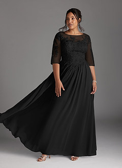 Azazie Mirielle vestidos de madre de la novia Vestido de Negro de Gasa de Corte En A con Encaje Scoop image7