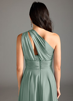 Azazie Charlize Abiti da Damigella Abito A-Line in Raso Elasticizzato Monospalla Salvia Argentata image8