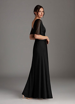Azazie Sicily vestidos de madre de la novia Vestido de Negro de Jersey de Corte En A con Plisado image4