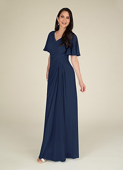 Azazie Morning Glory Mother of the Bride Dresses A-Line V-Neck Ruched Chiffon Floor-Length Dress image3