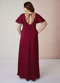 Azazie Lani Bridesmaid Dresses Burgundy A-Line Flounce Sleeve Stretch Satin Dress image8