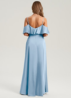 Azazie Jean Bridesmaid Dresses Powder Blue A-Line Off the Shoulder Stretch Satin Dress image2