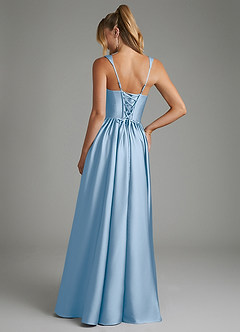 Azazie Nevaeh Bridesmaid Dresses Powder Blue A-Line Corset Stretch Satin Dress image2