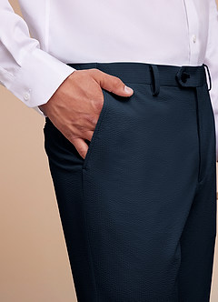 front Miles Bleu Marin Pantalon habillé en seersucker