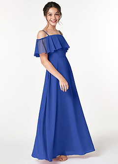 Azazie Maggie Junior Royal Blue A-Line Off the Shoulder Chiffon Dress image4