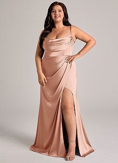 Azazie Johana Abiti da Damigella Abito Convertibile Sirena in Raso Elasticizzato a Spalla Scoperta Oro Rosa image12