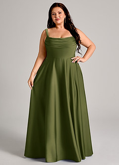 Azazie Shaude Brautjungfernkleider A-Linie Plissee Stretch-Satin Kleid Helles Olivgrün image13