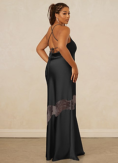 Christian Siriano Bridal for Azazie 1012 Bridesmaid Dresses Black Sheath Lace Stretch Satin Dress image14