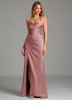 Azazie Serenity Robes de demoiselle d'honneur Robe Sirène en Satin extensible Décolleté en cœur Rose Poussiéreuse image4