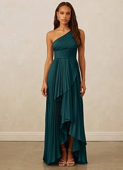 Christian Siriano Bridal for Azazie 1008 Bridesmaid Dresses Pine A-Line One Shoulder Stretch Satin Dress image1