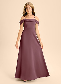 Azazie Anselie Junior Jurk van Stretch Satijn met A-Lijn Off the Shoulder Sangria image7