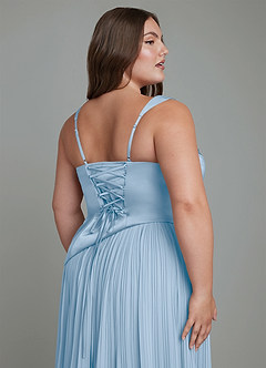 Azazie Stephanie Robes de demoiselle d'honneur Robe Trapèze en Satin extensible Plissé Poudre Bleue image12