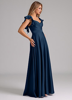 Azazie Leilani Bridesmaid Dresses Dark Navy A-Line Ruched Stretch Satin Dress image6