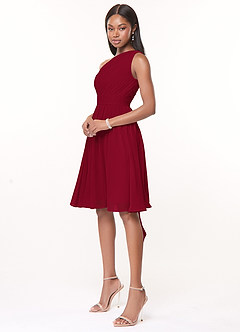 Azazie Katrina Robes de demoiselle d'honneur Robe Trapèze en Mousseline de soie Ue épaule Bourgogne image3