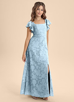 Azazie Bondi Junior Sky Blue A-Line Bow Floral Burnout Dress image5