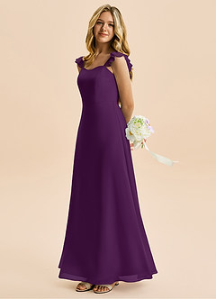 Azazie Mavie Junior Grape A-Line Ruched Chiffon Dress image3