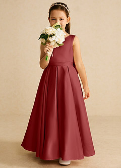 Azazie Pipsy Flower Girl Dresses Rust A-Line Bow Matte Satin Dress image5