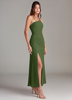 Azazie Eren Brautjungfernkleider Meerjungfrau-Linie One-Shoulder Chiffon Kleid Olivgrün image4