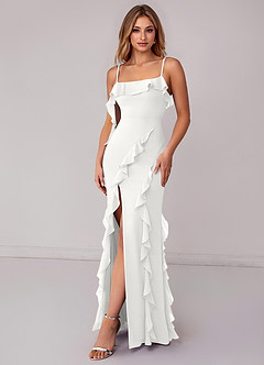 Azazie Malia Bridesmaid Dresses White Sheath Ruched Chiffon Dress image4