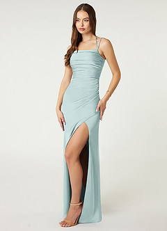 Azazie Desi Bridesmaid Dresses Mist Sheath Halter Corset Stretch Satin Dress image4