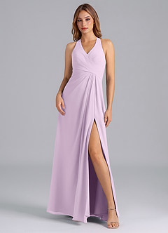 Azazie Dorota Bridesmaid Dresses Frosted Lilac A-Line Pleated Chiffon Dress image3