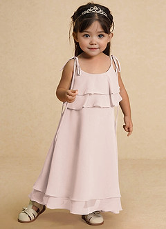 Azazie Temi Flower Girl Dresses Rose Petal A-Line Spaghetti Strap Chiffon Dress image6