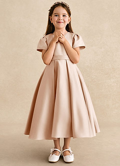 Azazie Princess vestidos de niña de las flores Vestido de Rosa Inglesa de Satin Mate de Corte En A con Plisado image4