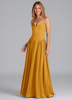Azazie Kirby Robes de demoiselle d'honneur Robe Trapèze en Satin extensible Caramel écossais image4