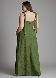 Azazie Debra Bridesmaid Dresses Olive A-Line with Pockets Floral Burnout Dress image8
