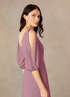 Azazie Bronwyn At-home Try On Dresses Vintage Mauve A-Line V-Neck Ruched Chiffon Dress image5