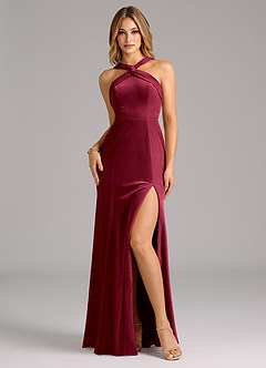 Azazie Rue Bridesmaid Dresses Burgundy A-Line Pleated Velvet Dress image3