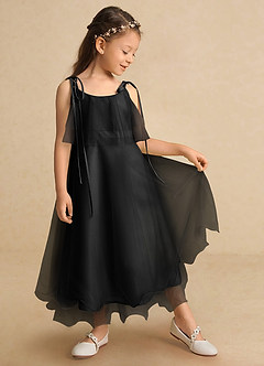 Azazie Bunie Flower Girl Dresses Black A-Line Spaghetti Strap Tulle Dress image2