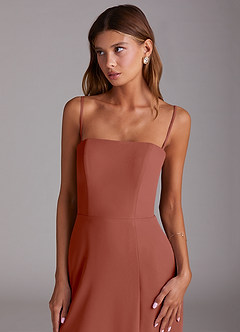 Azazie Wren 신부 들러리 드레스 A라인 스트랩리스 쉬폰 티 길이 드레스 image6