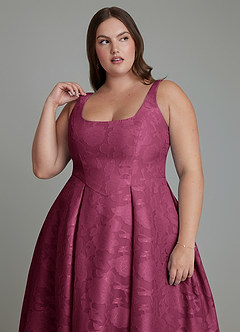 Azazie Amalie Bridesmaid Dresses Mulberry A-Line Pleated Floral Burnout Dress image13