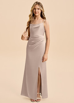 Azazie Christen Junior English Rose Sheath Pleated Stretch Satin Dress image1