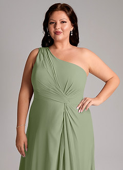 Azazie Brooke Bridesmaid Dresses Pistachio A-Line One Shoulder Chiffon Dress image13