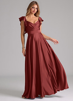 Azazie Leilani Bridesmaid Dresses Terracotta A-Line Ruched Stretch Satin Dress image1