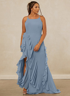 Christian Siriano Bridal for Azazie 1006 Robes de demoiselle d'honneur Robe Sirène en Mousseline de soie Rayé Bleu Poussiéreux image10