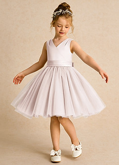 Azazie Tadpole Flower Girl Dresses Rose Petal A-Line Pleated Matte Satin Dress image1