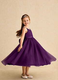 Azazie Patootie vestidos de niña de las flores Vestido de Uva de Tul de Corte En A con Tirante Espagueti image3