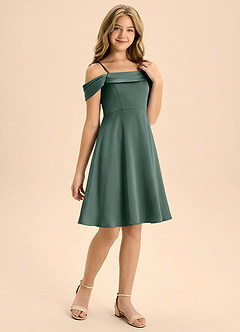 Azazie Anselie Junior Klä av A-Line i Stretch Satin Plisserad image6