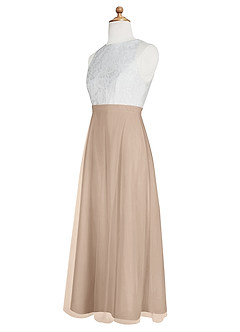 Azazie Albertine Junior Taupe A-Line Lace Chiffon Dress image9