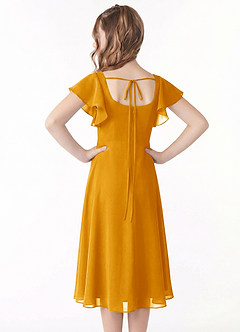 Azazie Bondi Junior Linia A Marszczony Szyfon Długość herbaty Młodsza druhna Sukienka image3