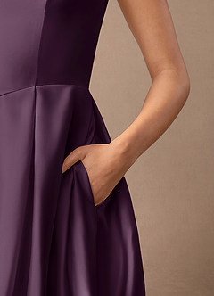 Azazie Fulton Mother of the Bride Dresses Plum A-Line Pleated Stretch Satin Dress image7