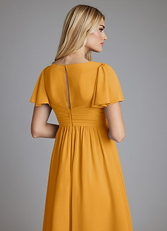 Azazie Verna vestidos de dama de honor de maternidad Vestido de Corte en A Cuello en V fruncido Hasta el suelo Gasa image6