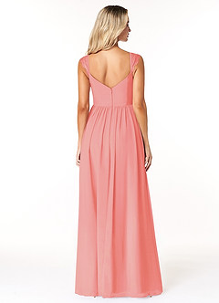 Azazie Cleobella Bridesmaid Dresses Coral A-Line Sweetheart Lace Chiffon Dress image2